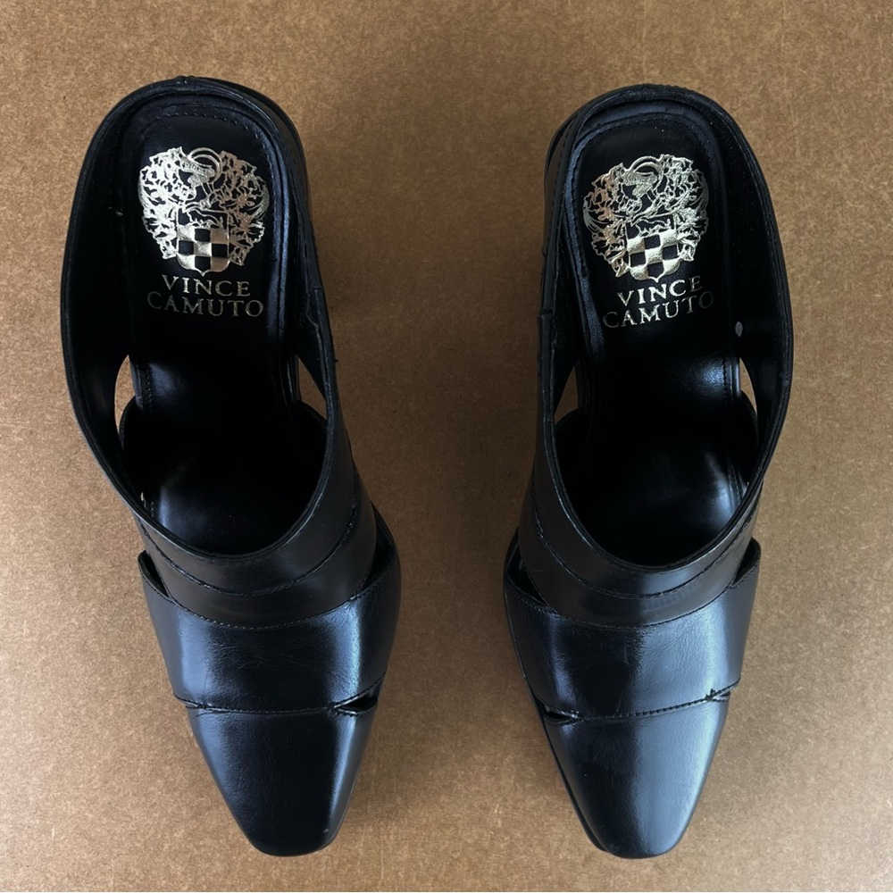 NEW VINCE CAMUTO BLACK LEATHER MULES - Picture 11 of 11